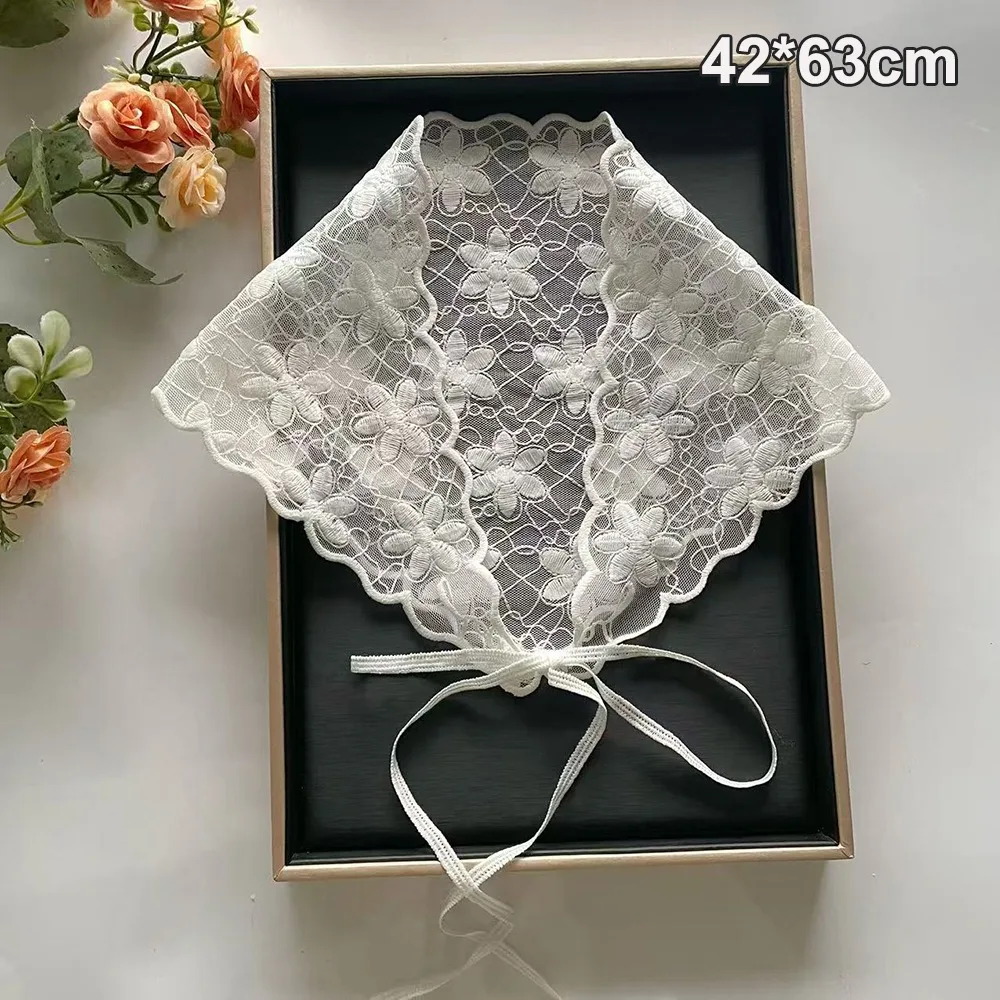

Fashion White Woven Floral Lace Hair Scarf Wraps Sweet Breathable Lace Hair Accessories Retro Triangle Headscarf Travel