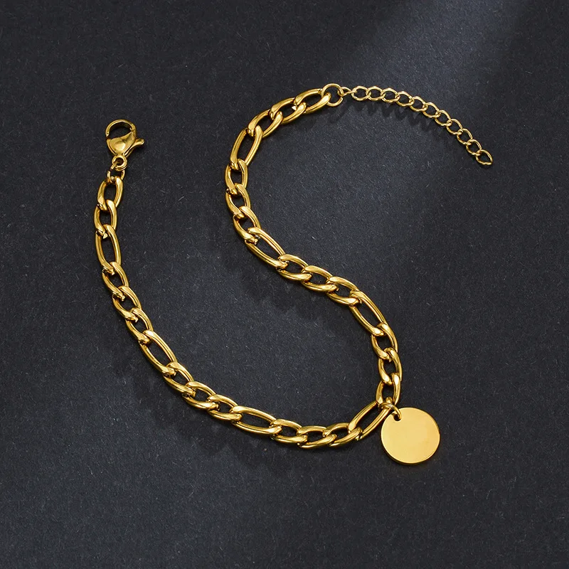 Personalized Custom Carving 1-3 Names Round Charm Stainless Steel Friendship Bracelet for Women Couple Jewelry Pulsera Mujer