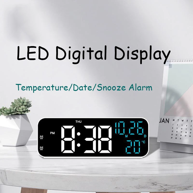 Multi-function Led Alarm Clock 24 hour Display Temperature Date Adjustable Brightness Desktop Alarm Clock Voice Control Function