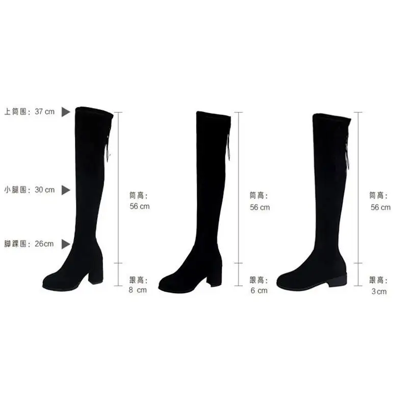 REAVE CAT Ladies Thigh Boots 56cm Flock Round Toe Block Heels Stretch Boots Tassels Fur Big Size 34-41 Sexy Dating S4171