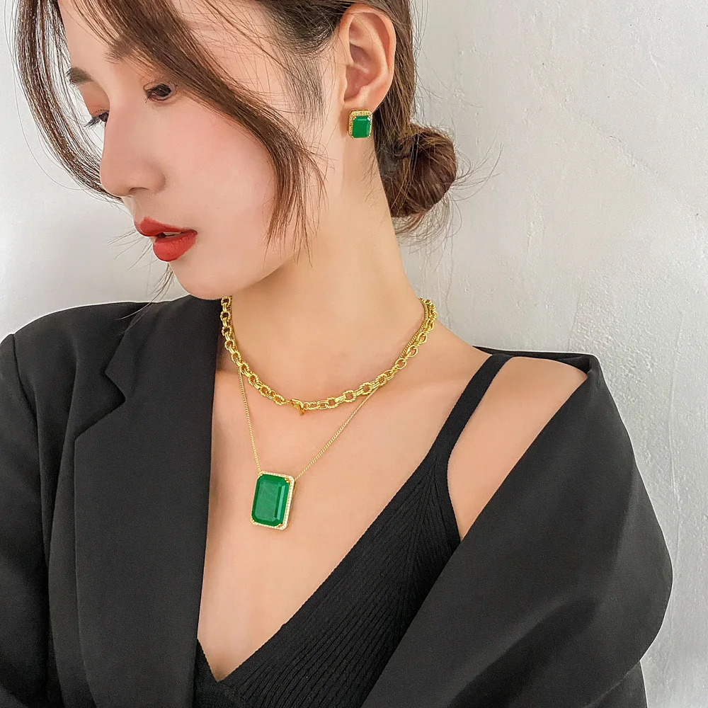 14K Gold Huge Emerald Pendant Sterling Silver Party Wedding Pendants Chocker Necklace For Women Bridal Engagement Jewelry view 2