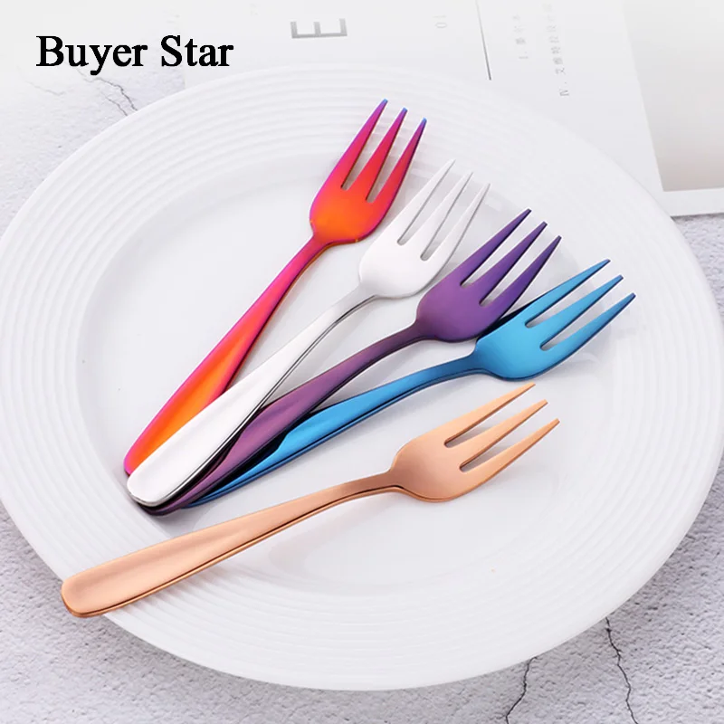 

Buyer Star 8-Piece Fruit Fork Stainless Steel Three Prong Forks Bistro Cocktail Tasting Appetizer Mini Cake Forks Set 8 Colors