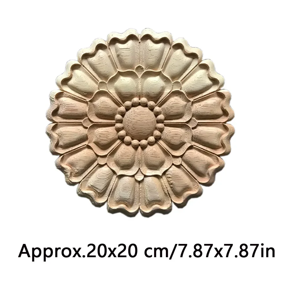 2pcs Wood Carved Onlay Applique Unpainted Round Flower Walls Cabinets Door Vintage Decal Home Decoration Accessories Desk Decor