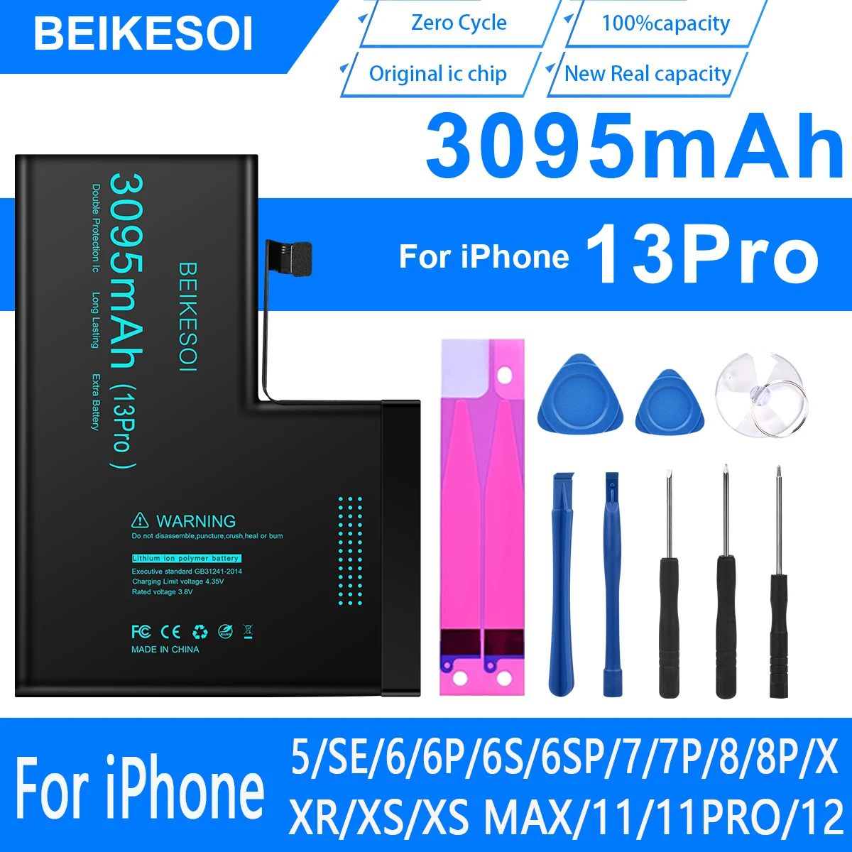 BEIKESOI Battery for iphone 13 pro High Capacity Bateria For iPhone 13pro Original IC chip battery