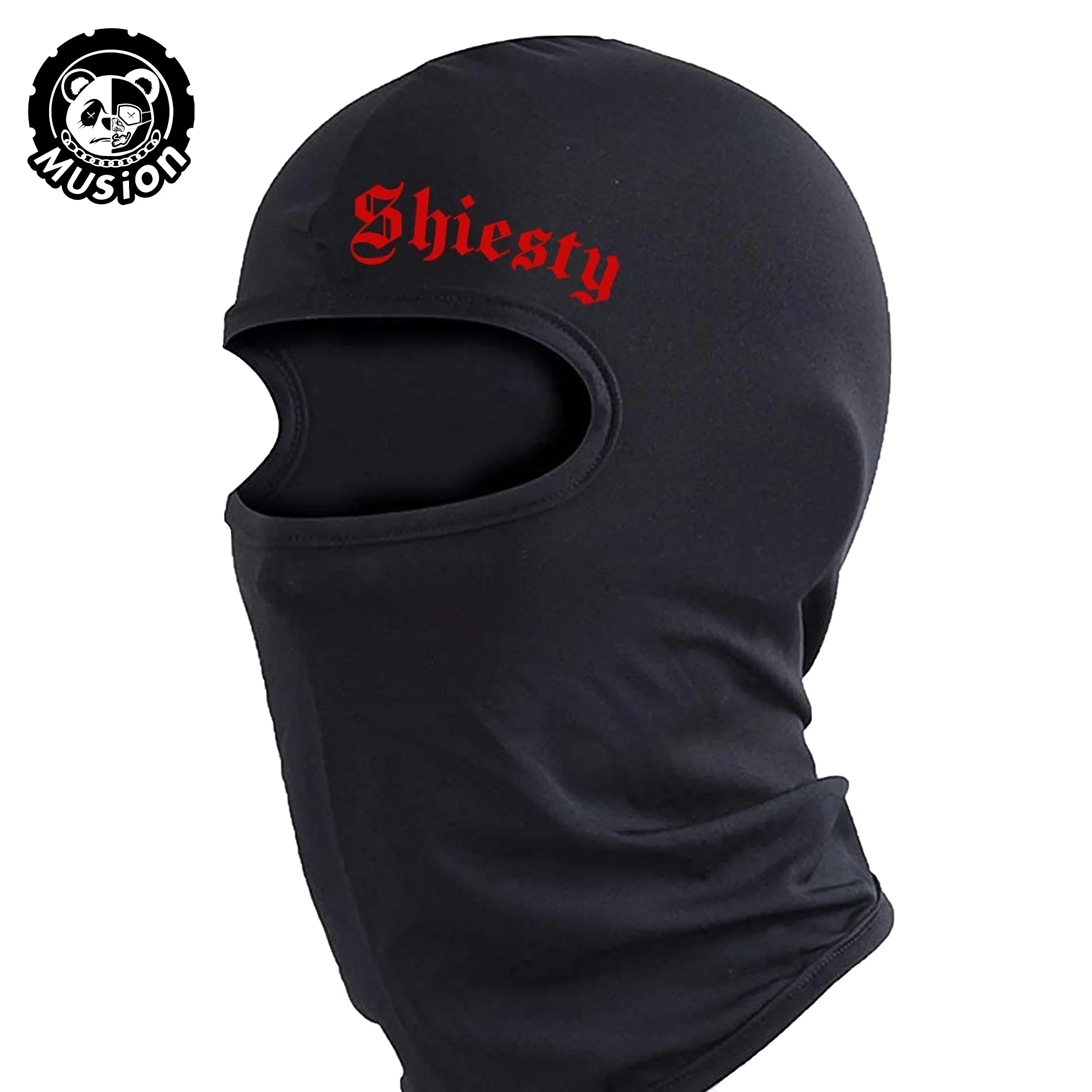 Musion Black Breathable Balaclava Letter Print Motorcycle Face Mask Headwear for Training of Cycling