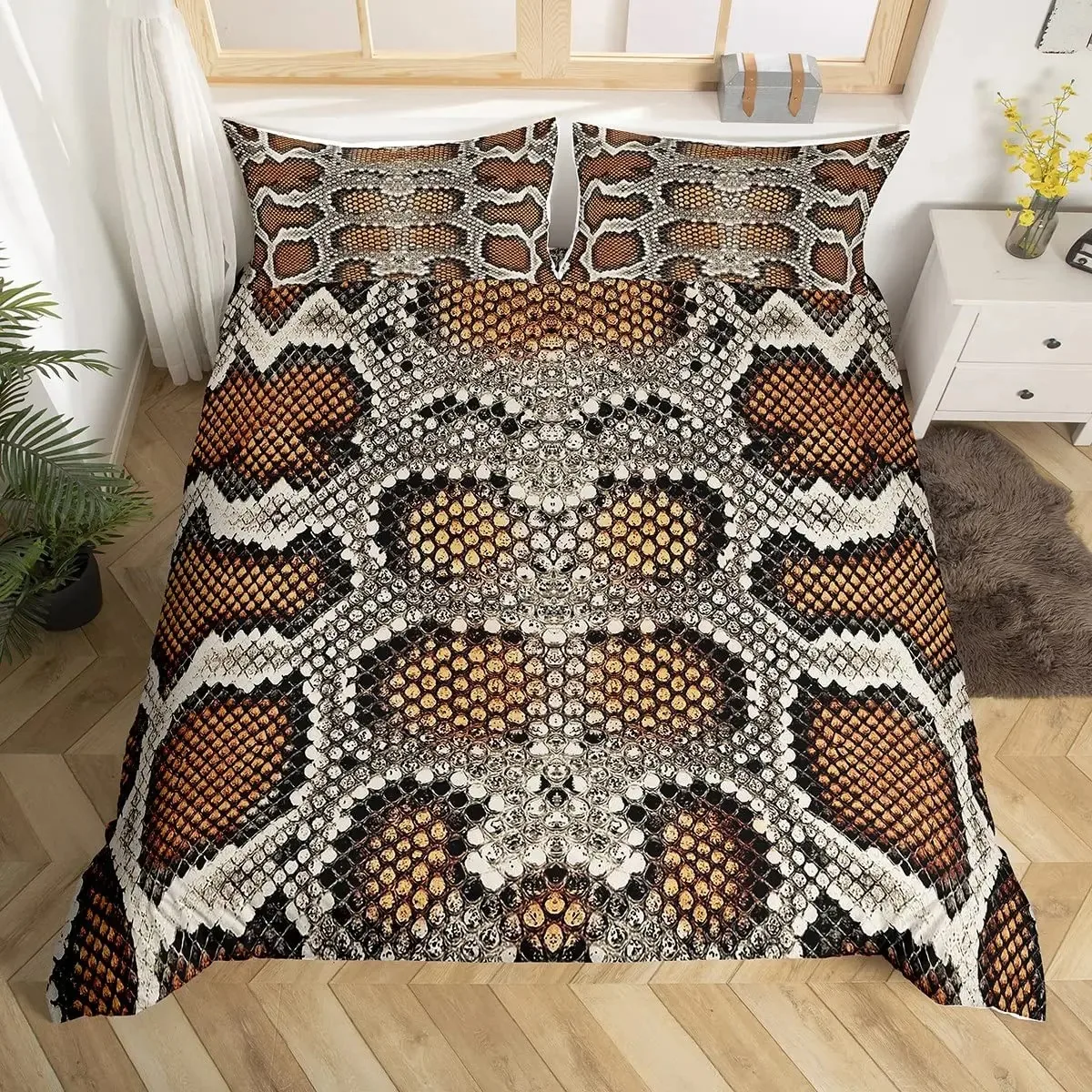 Snake Skin Duvet Cover Set Snake Scale Bedding Set Full,Wild Reptile Comforter Cover Tropical African Safari Animals Quilt Cover