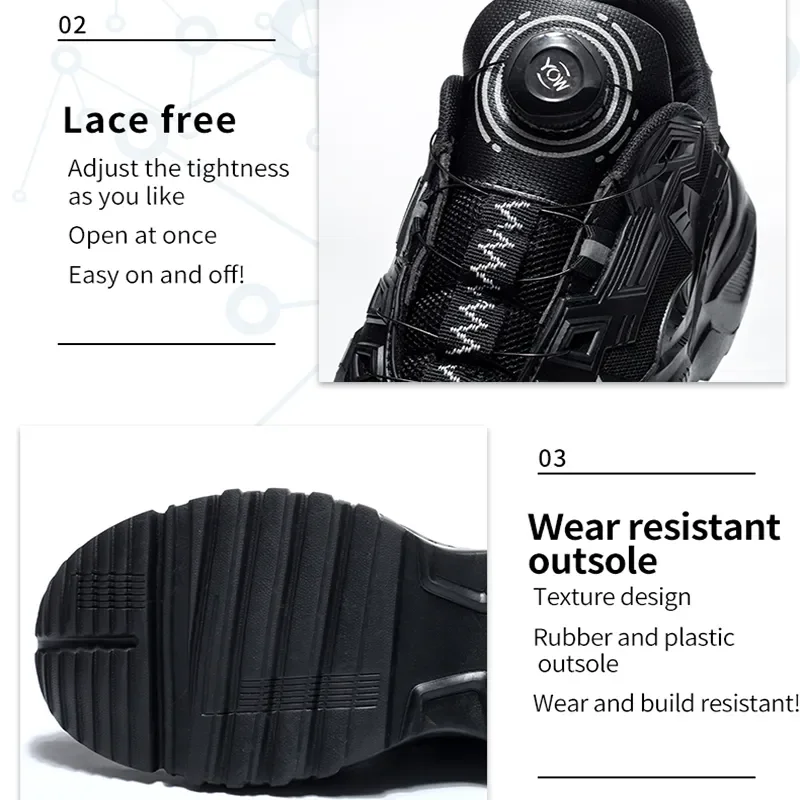 Rotary Buckle Work Sneakers Protective Shoes Lightweight Puncture-Proof Anti-smash Steel Toe Shoes Work Boots Men Safety Shoes