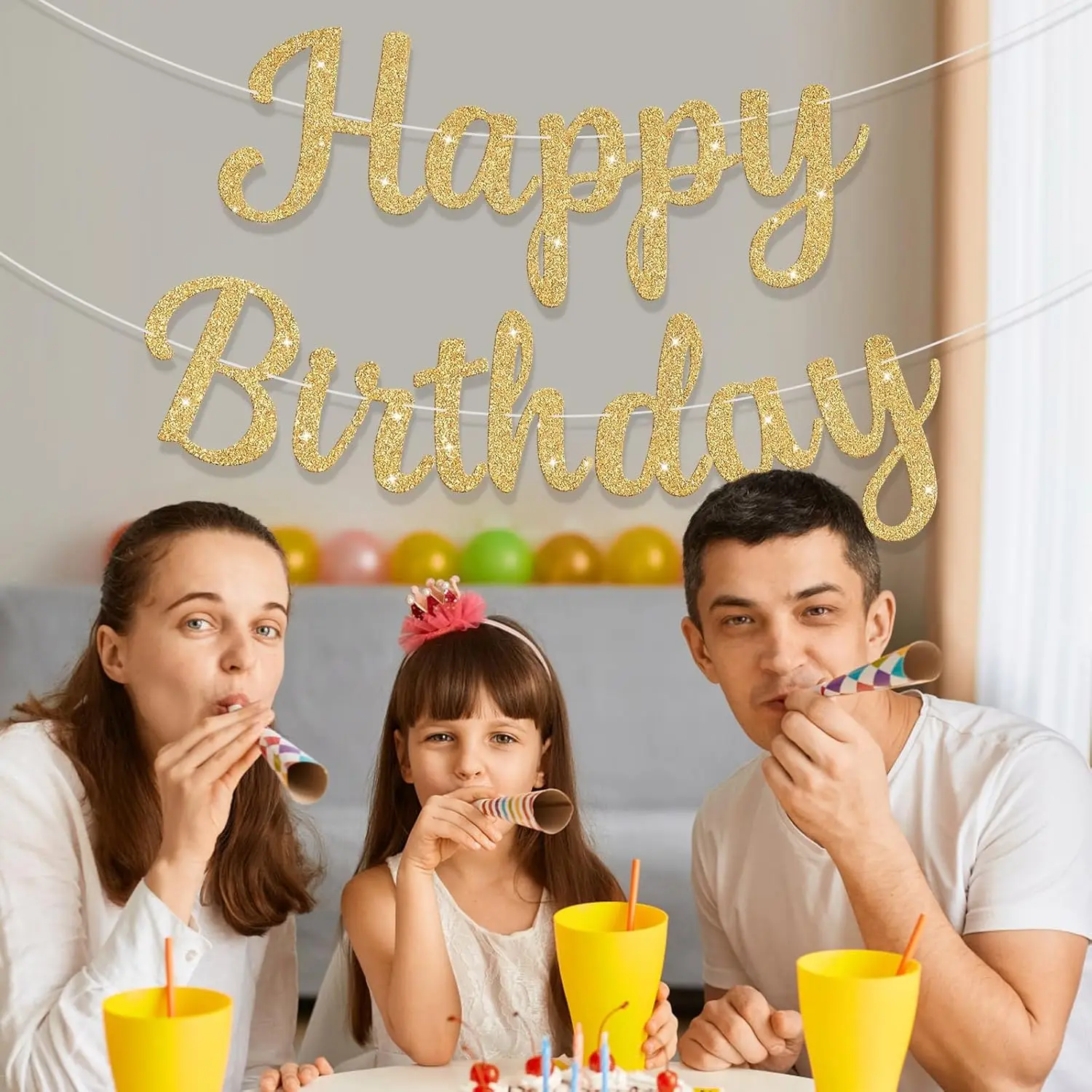 Glitzerndes Banner-Schild „Happy Birthday“, Geburtstagsgirlande, Wandtür, Banner, Flagge für Damen, Herren, Jungen, Mädchen, Party-Hintergrunddekorationen – Detail 5