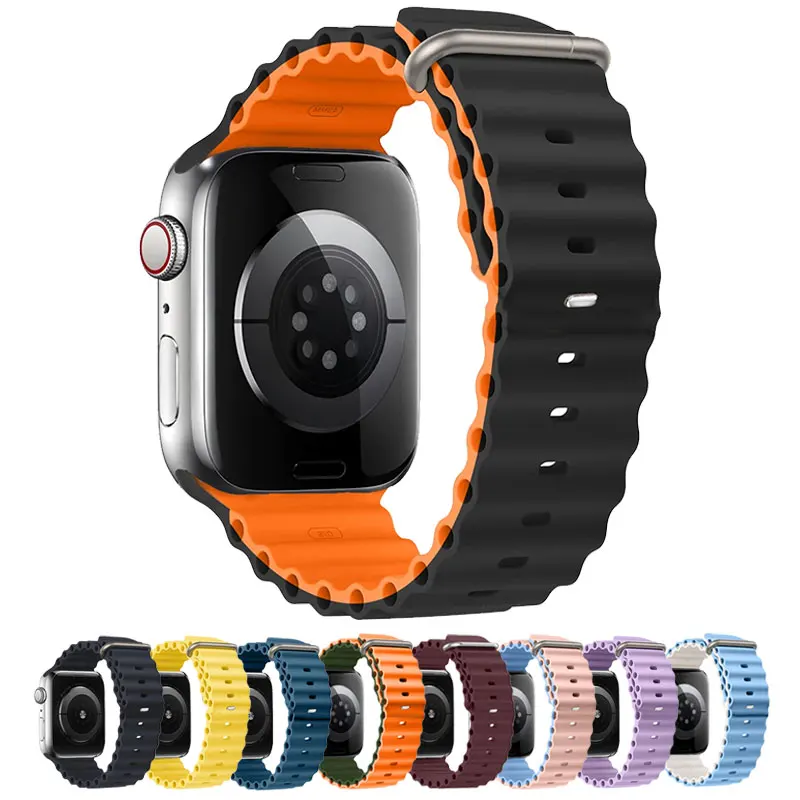 

Ocean Strap for Apple watch Band Ultra 49mm 45mm 46mm 42mm 44mm 40mm 41mm Silicone sport bracelet correa series 10 9 7 8 5 6 SE