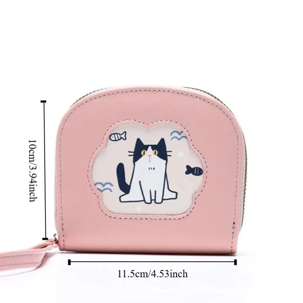 Mini Multi-card Slot Cute Cat Short Wallet Cartoon Korean Style PU Leather Card Bag Card Pocket Zipper Card Holder Outdoor