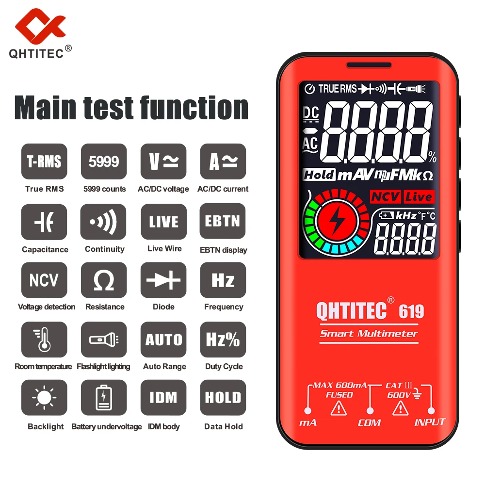 QHTITEC USB charg cyfrowy multimetr zestaw lutownica 6000 zlicza Tester T-RMS napięcie DC AC pojemność Ohm NCV Multimetro 619