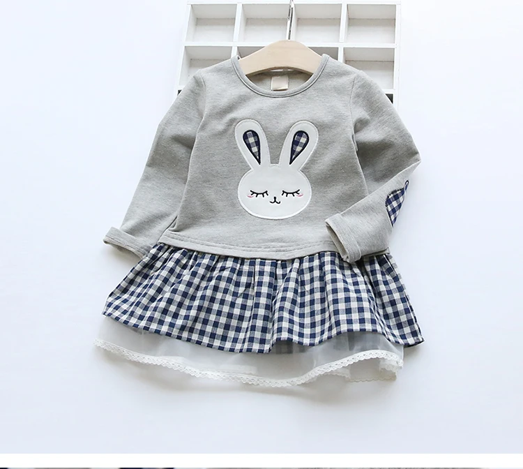 Girls Dress 2024 Spring Casual Style Baby Girl Clothes Long Sleeve Cartoon Embroiderie Bunny Princess Dress for Kids Clothes