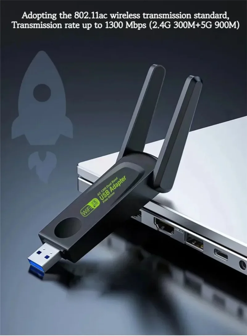 1300Mbps przejściówka USB z WiFi dwuzakresowy 2.4G/5Ghz Wi-Fi klucz 802.11AC potężny bezprzewodowy odbiornik antenowy dla PC/Laptop sterownik za darmo