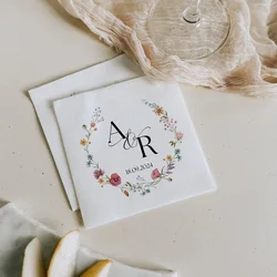 50pcs Personalized Paper Napkins Wedding Decoration Flower Napkin Engagement Party Anniversary Supply Bridal Shower Table Napkin