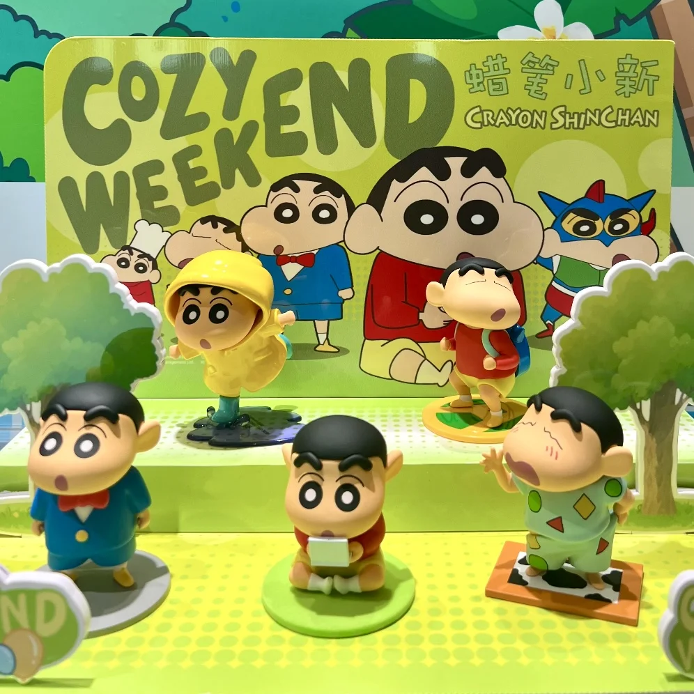 

New Genuine Crayon Shin-chan's Cozy Weekend Series Blind Box Kawaii Shin-chan Action Figure Surprise Box Desktop Decor Toys Gift