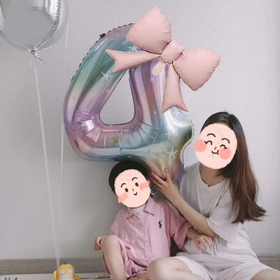 40 بوصة قوس قزح السماء المرصعة بالنجوم الرقمية الألومنيوم احباط بالون مع القوس الوردي الأميرة نمط حفلة عيد ميلاد الديكور (0-9)