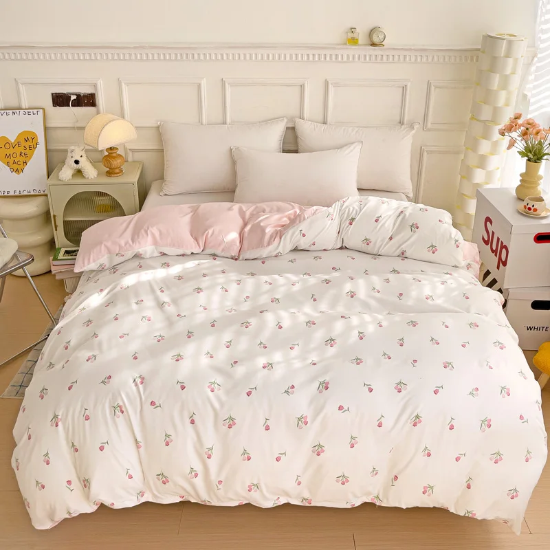 3-piece  Knitted And Washed Double-layer Yarn Set  Including One Quilt Cover And A Pair Of Pillowcases