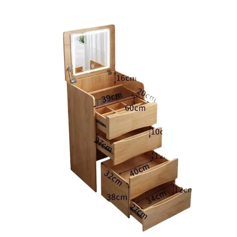 

Dressing Table Solid Wood Small Bedroom Vintage Simple Small Apartment Mini Flip Dresser Bedside Storage Cabinet Makeup Table