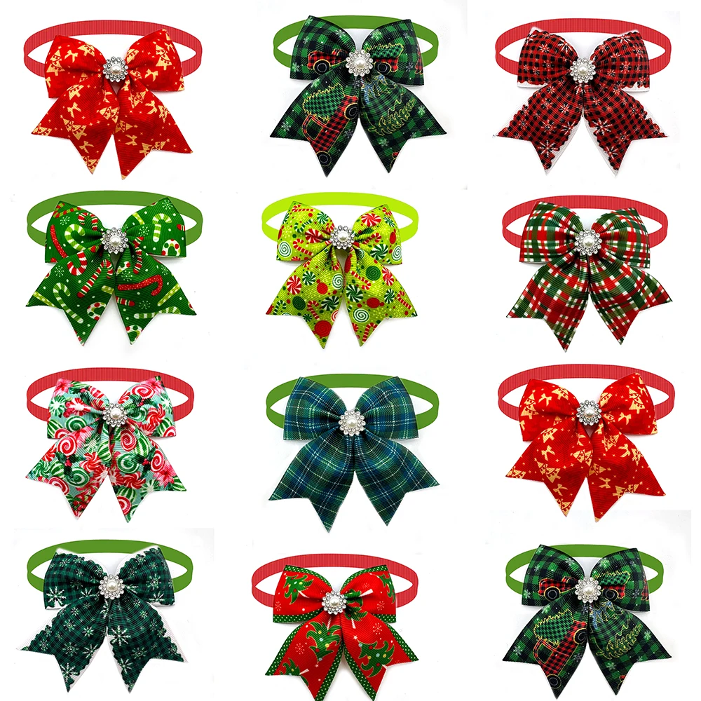 【セール中】50個入り クリスマスペット用蝶ネクタイ 子犬用首輪 パールスタイル 犬用蝶ネクタイ 子犬用首輪 小型犬猫用グルーミング用品