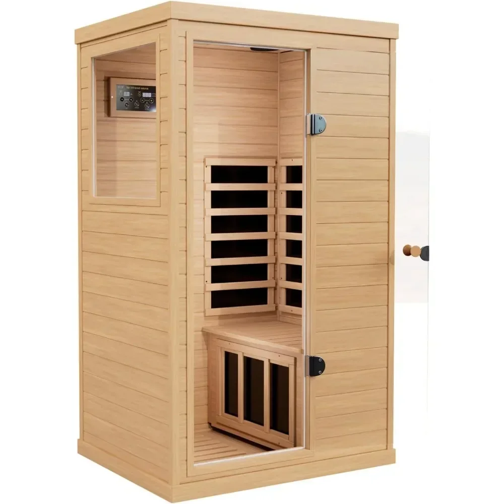 Infrared Sauna,1 Person Far Infrared Sauna for Home,with 1050W Indoor Sauna,2 Bluetooth Speakers, 1 LED Reading Lamp Sauna Room