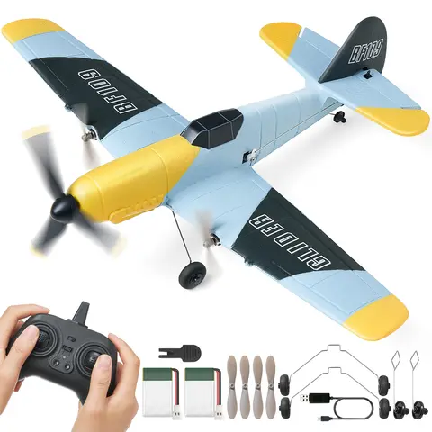 SucceBuy Z61 RC Plane BF109 Fighter 2.4G3CH Smart Balance EPP Gliders with 2Batteries Fixed Wingspan RC Aircraft Children's Toys