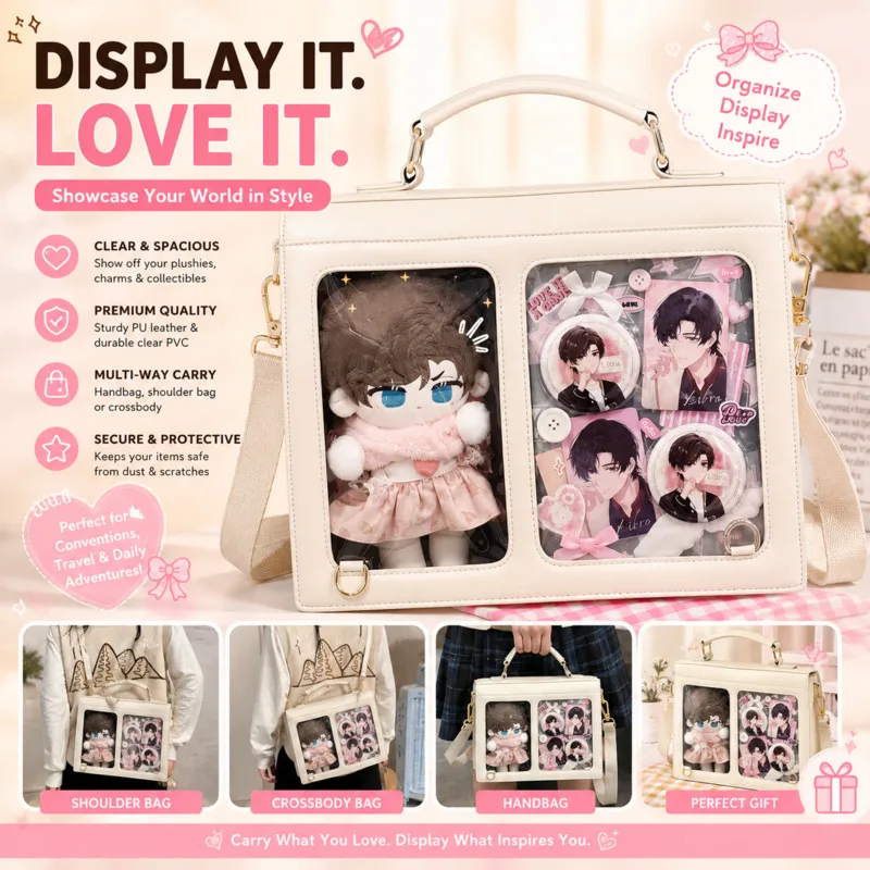 

20cm Backpacks JK Style Ita PU Leather Double Display Window School Bag Large Capacity Backpacks For Cotton Doll Anime Fans Gift