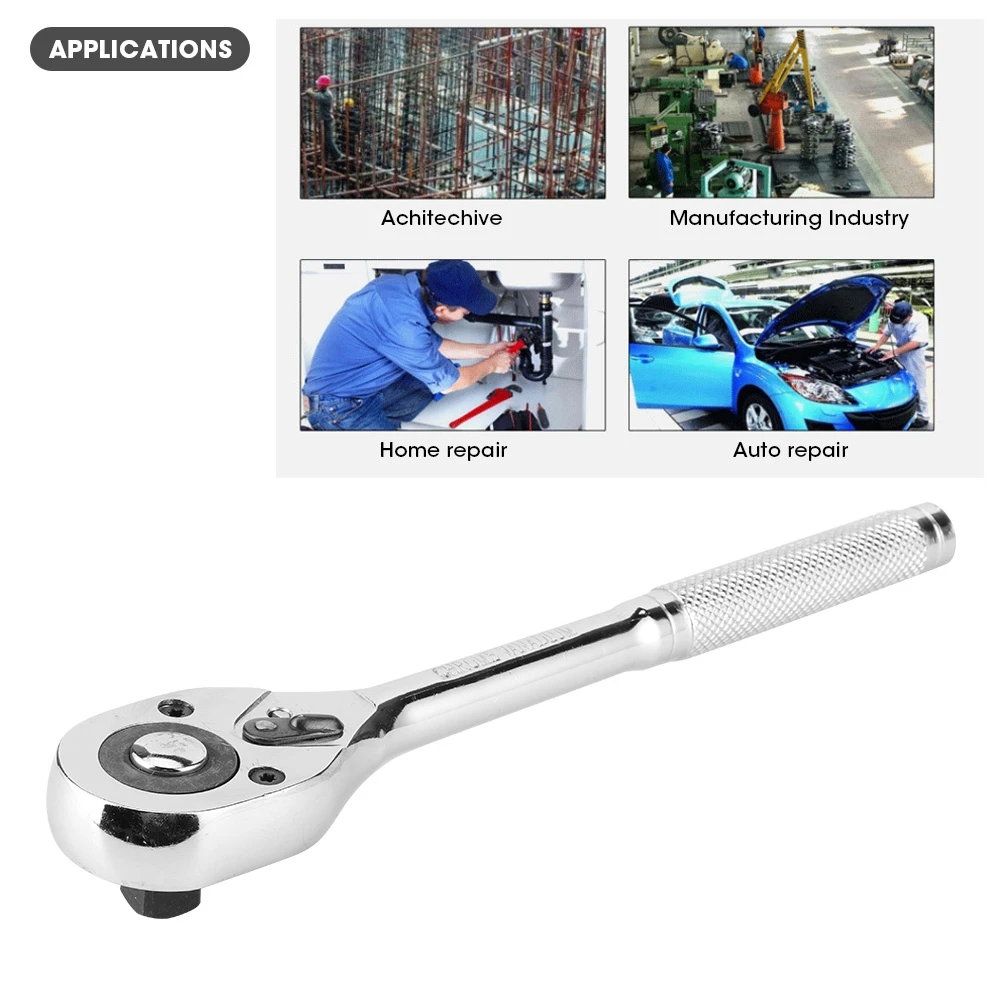 Quick Release Ratchet Wrench 45 Teeth Adjustable Chromed Sleeve Socket Spanner Square Head Professional Hand Tools1/2in