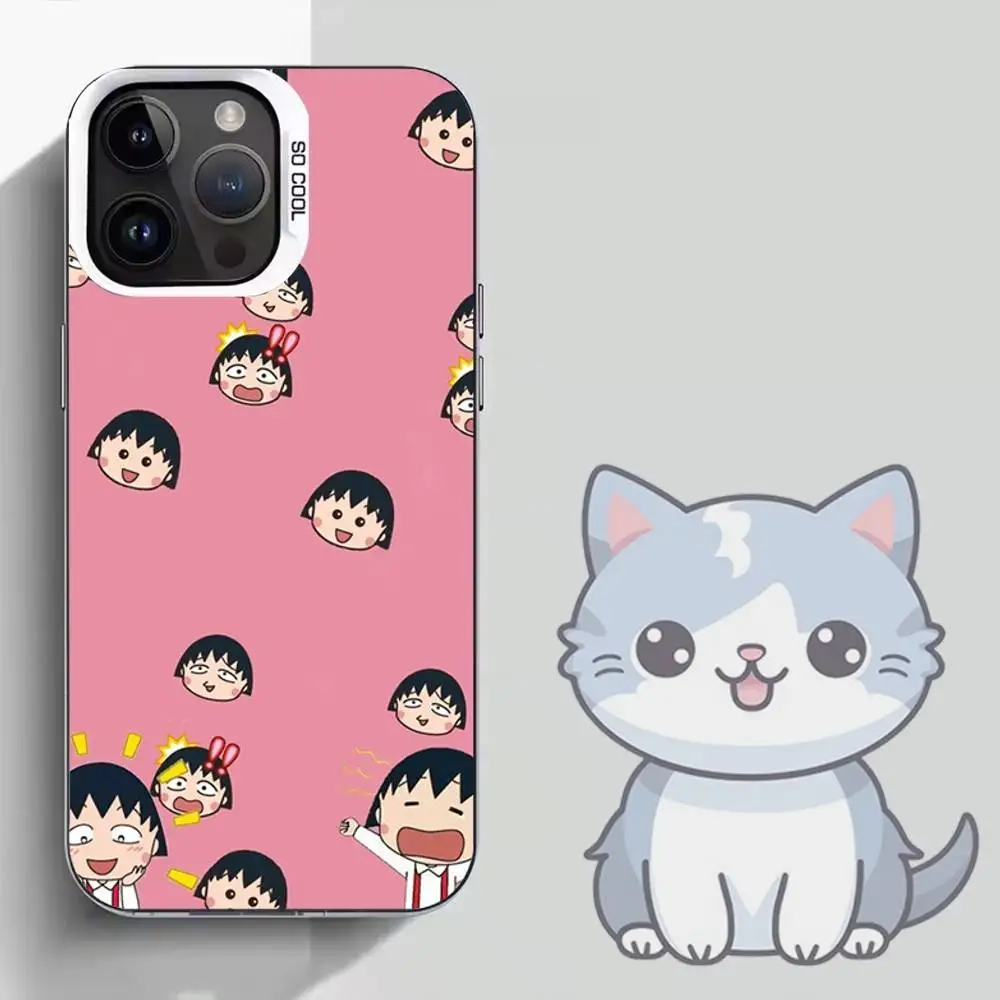 أنيمي كارتون C-Chibi M-Maruko جراب هاتف آيفون 16,15,14,13,12,11,Mini,Pro,SE,MAX غطاء أبيض غير لامع مقاوم للصدمات