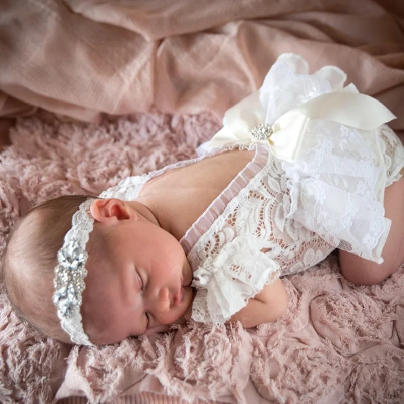 0-1 Month Baby Girl Lace Pearl Princess Dress  Newborn Photography Props Outfit Photo Shoot Costume