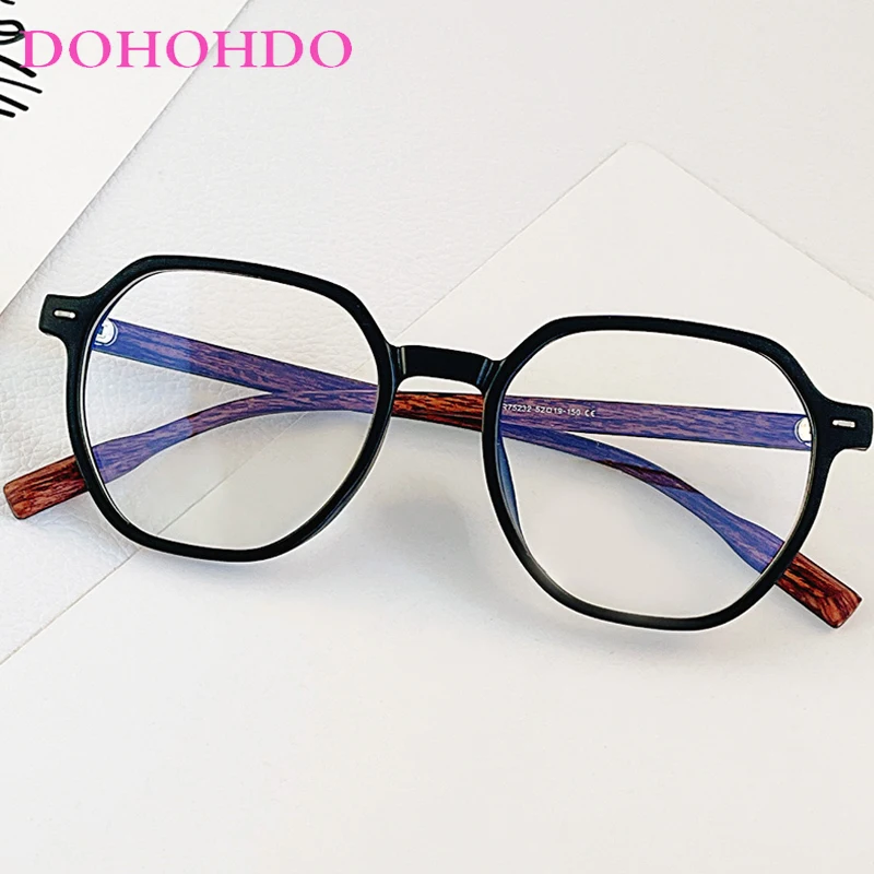 

DOHOHDO Square Blue Light Blcoking Glasses For Women Fashion Rivet Wooden Men Eyeglasses Flat Mirror Frame Optical Eyewear UV400