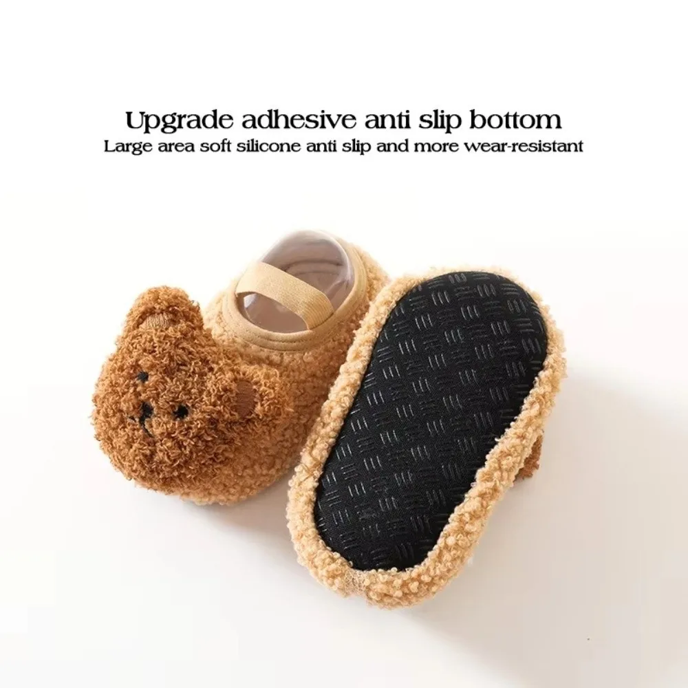 New Winter Warm Baby Slippers Cute Cartoon Bear Soft Infant Floor Socks Newborn Learning Walking Shoes Anti-slip Baby Boat Sock