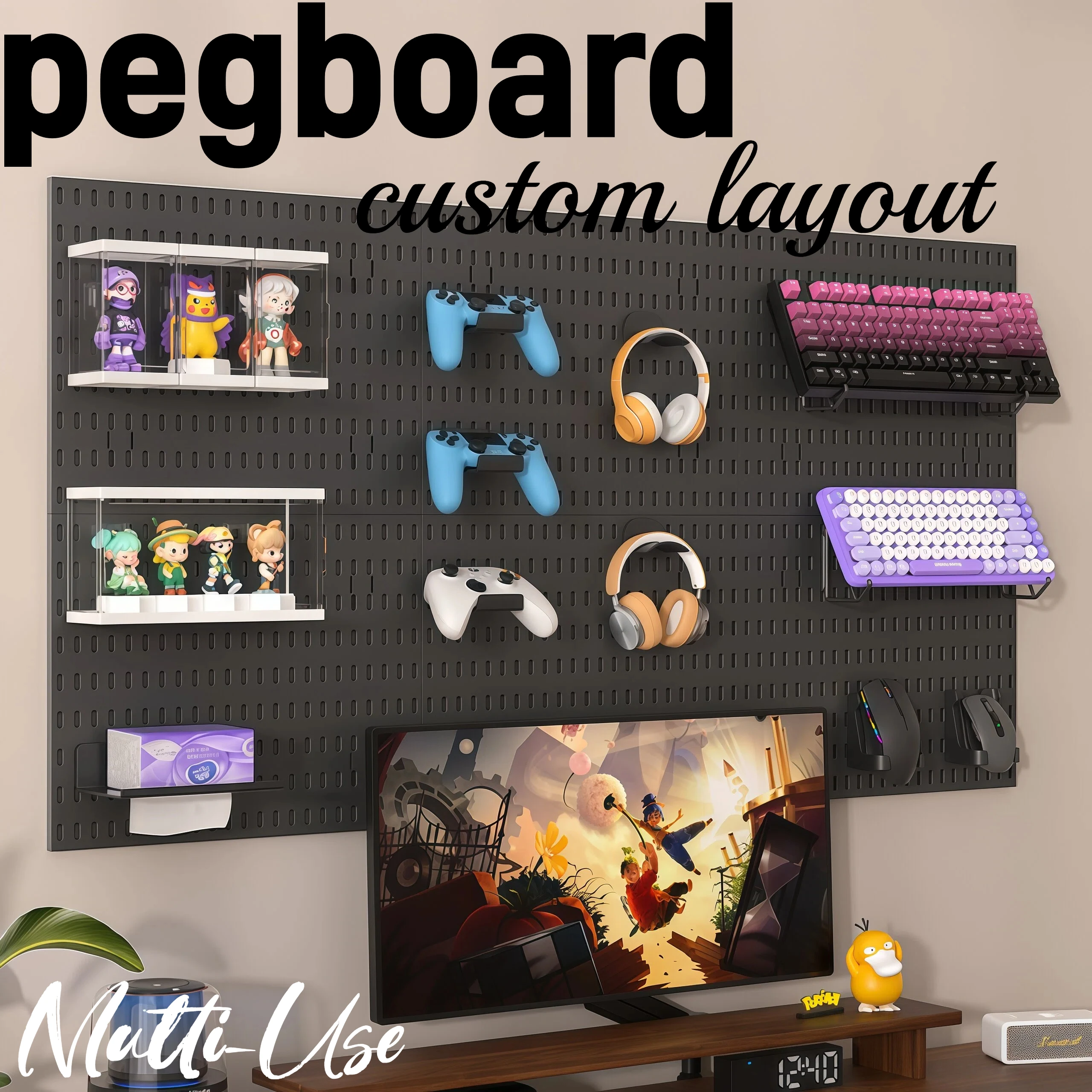 Modular Pegboard Desk Organizer Kit with Accessories, DIY Combination Hole Panel for School Office Craft Room Stationery Display