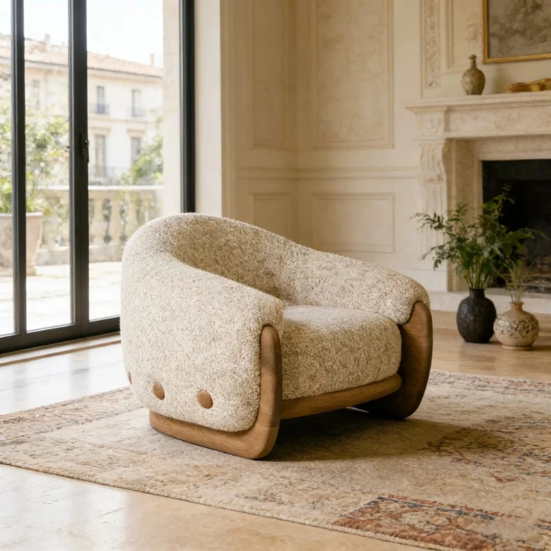 Retro single chair, solid wood armrest lazy sofa, leisure chair