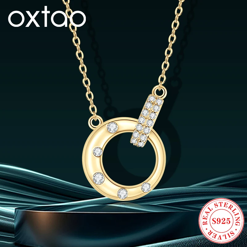 

OXTAO романтическое вечное ожерелье с подвеской, женское ожерелье из муассанита с переплетенным кругом, серебро 925, регулируемая цепочка, ювелирные изделия