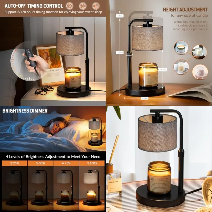 

Candle Warmer Lamp with Timer, Dimmable Candle Wax Warmer with 2 Light Bulbs, Height Adjustable Electric Candle Light for All S