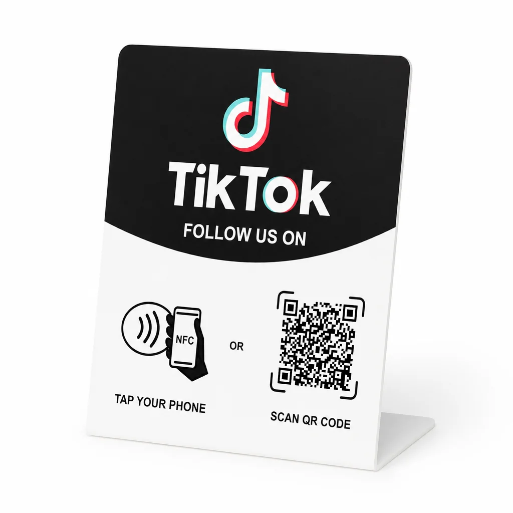 Large NFC Countertop Display Stand Facebook TikTok WhatsApp Tap and QR Options Business Review and Social Media Sign for Cafe