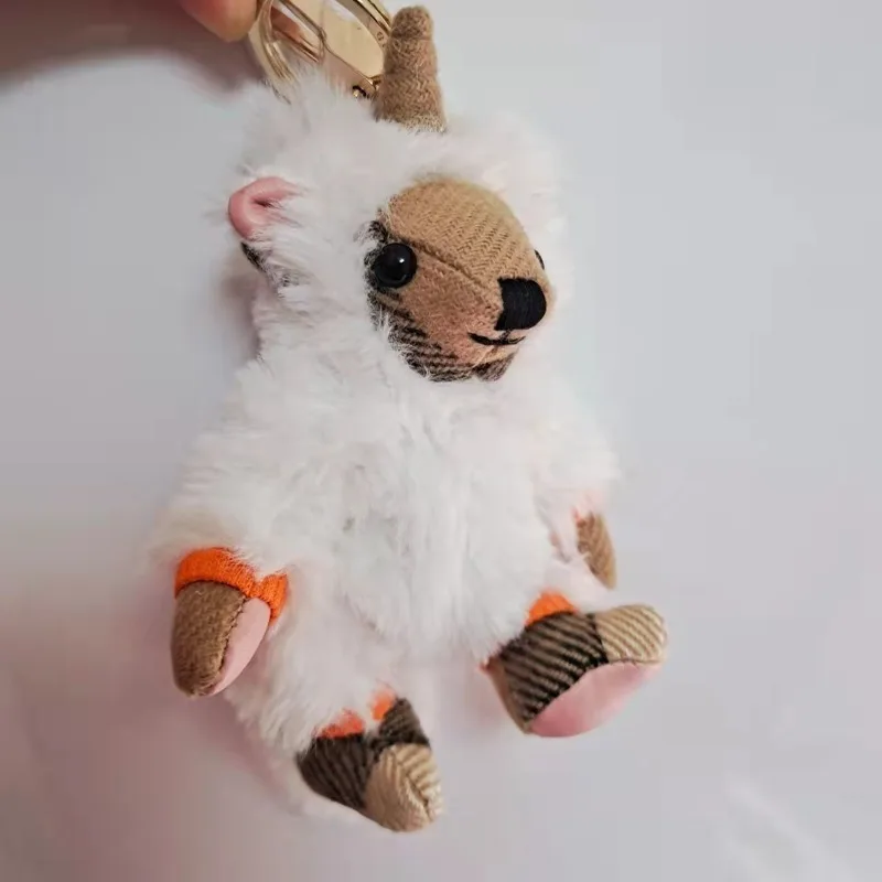 bCute Cashmere Plaid Teddy Bear Unicorn Plush Doll Car Keychain Hanging Ornament Couple Bag Charm Gift Women Men Trendy