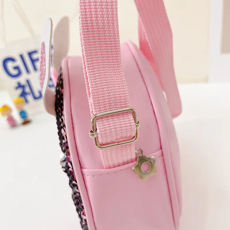 2022 New Girls Messenger Bag Cartoon Cute Sequins Rabbit Pu Leather Bag Sweet Little Princess Shoulder Coin Purse Crossbody Bag