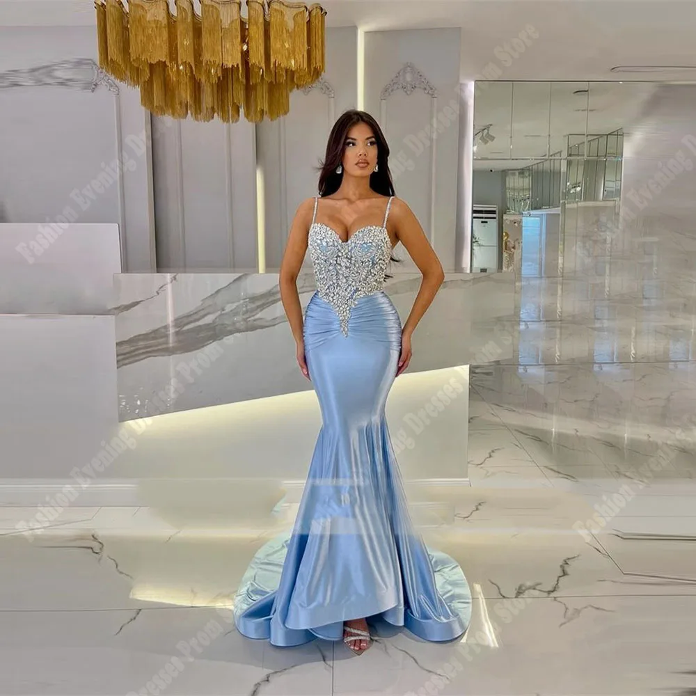 Vestido De fiesta azul sin mangas para mujer, traje Sexy con escote corazón, De sirena, para baile De noche, cóctel, 2024