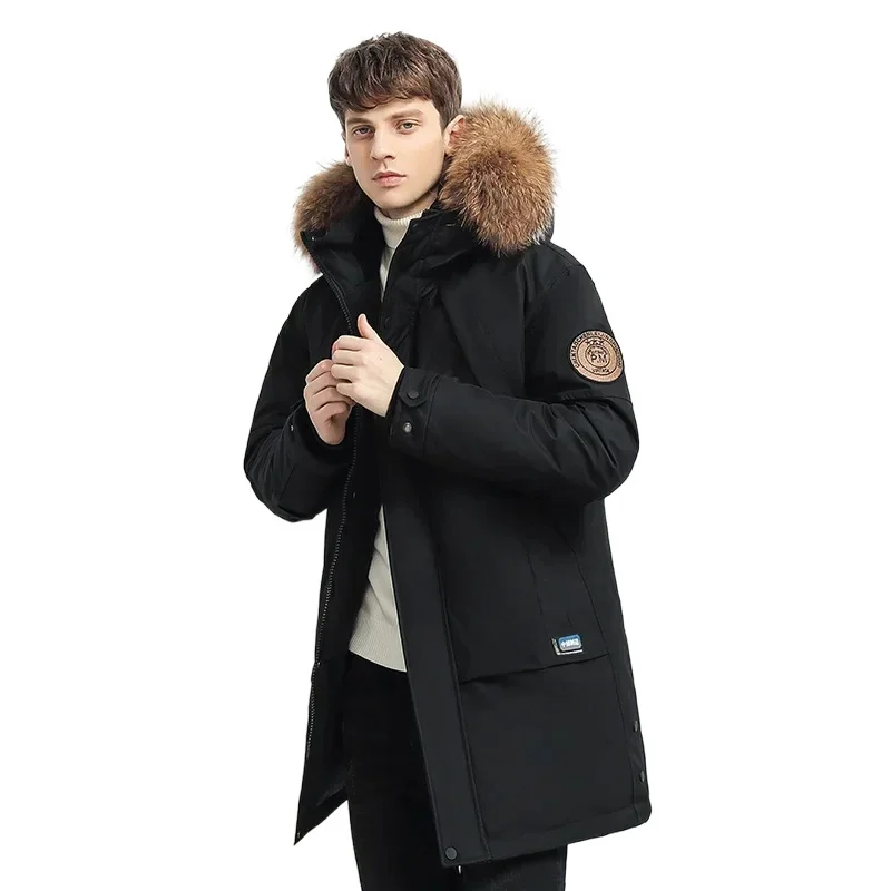 Men Winter Goose Down Coats Fur Collar Hooded Long Down Jackets Top Quality Male Outdoor Windproof Warm Winter Jackets Canada