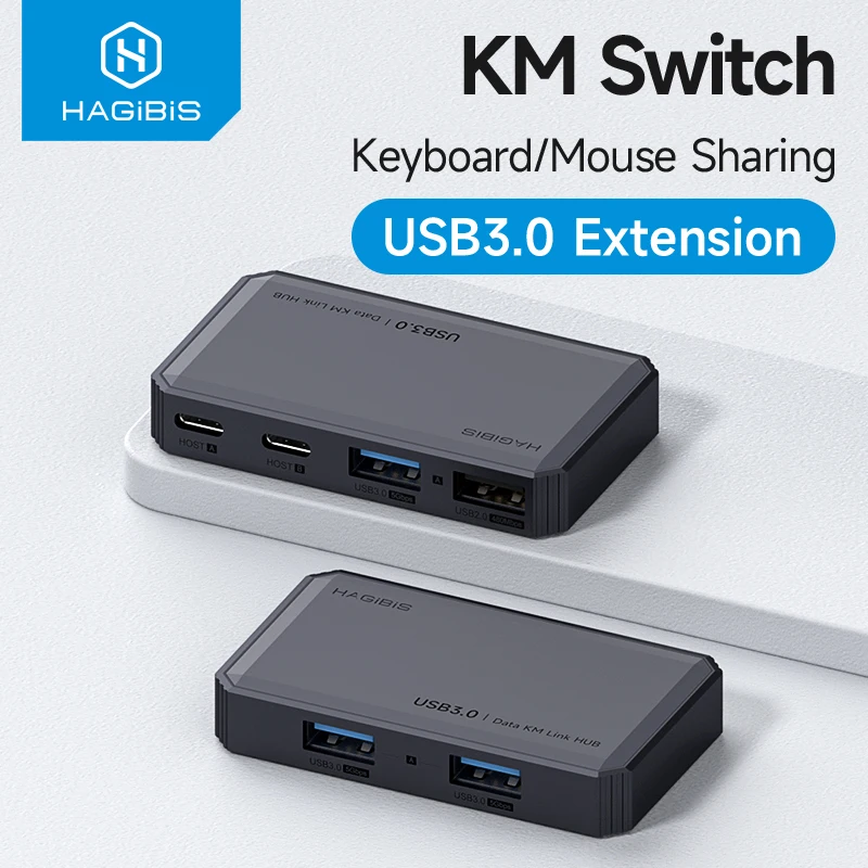 Hagibis  USB 3.0 Switch 2 Computers Sharing USB C & A Devices KM Switch Selector for PC Scanner Mouse Keyboard USB Switch Hub