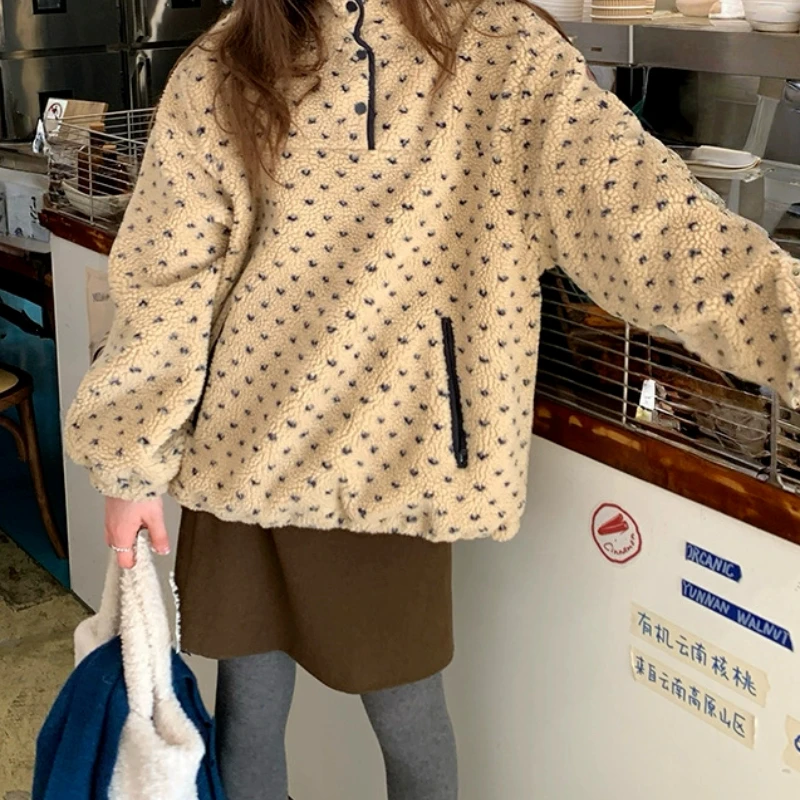 

2025 Autumn/Winter New Stand Collar Warm Colliding Lamb Wool Hoodie Coat for Women
