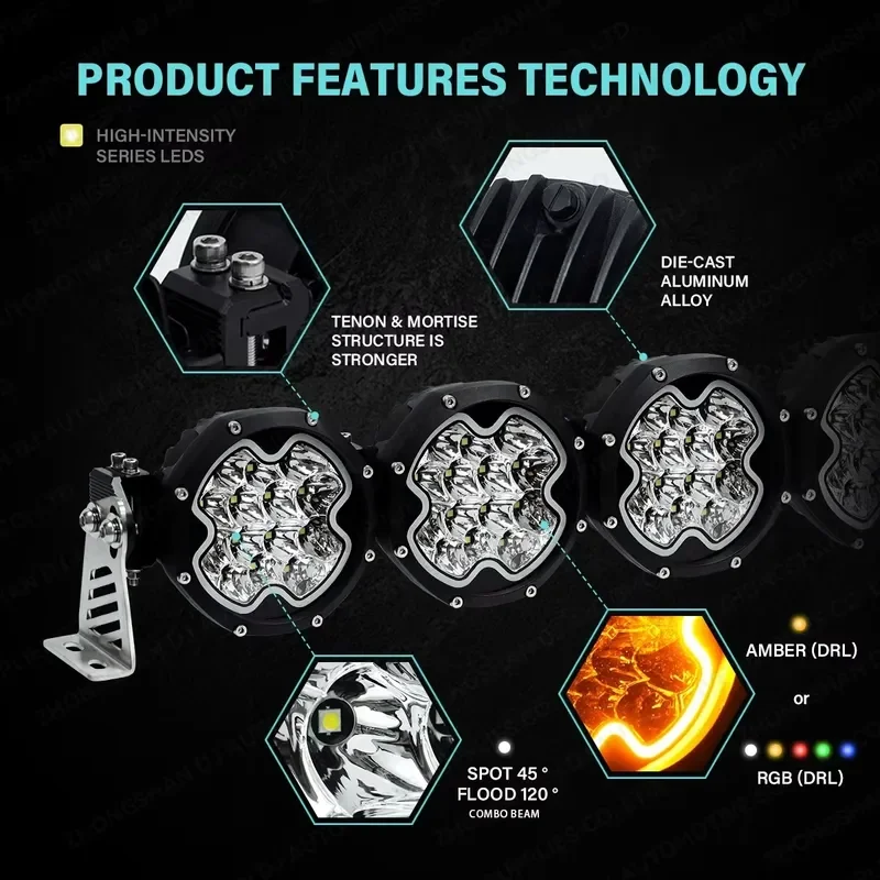 42-Inch ultra-bright connectable modular amber LED roof strip for Wrangler, Bronco, Tacoma, Ranger,