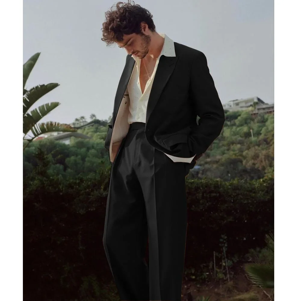 2024 Fashion New Classic French Men\'s Suit Jackets and Pants Two Piece Loose Solid Color Business Leisure Wedding Party Clothing