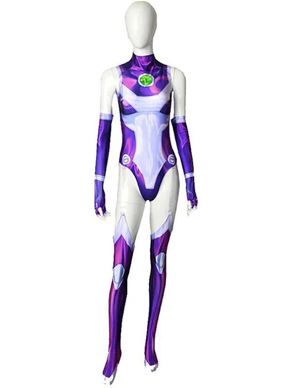 Anime Teen Titans Starfire Jumpsuit Cosplay Costume Superhero Bodysuit Koriand'r Cosplay Halloween Costume Props Zentai Catsuit