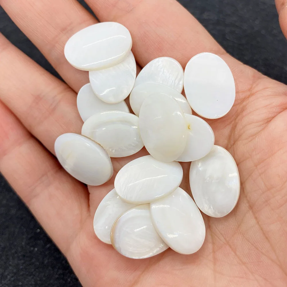 20pcs/pack Shell Cabochons Oval Shape Glaze Ring Face Natural Freshwater Pearl Shell White Color 13x18mm  DIY for Making Rings