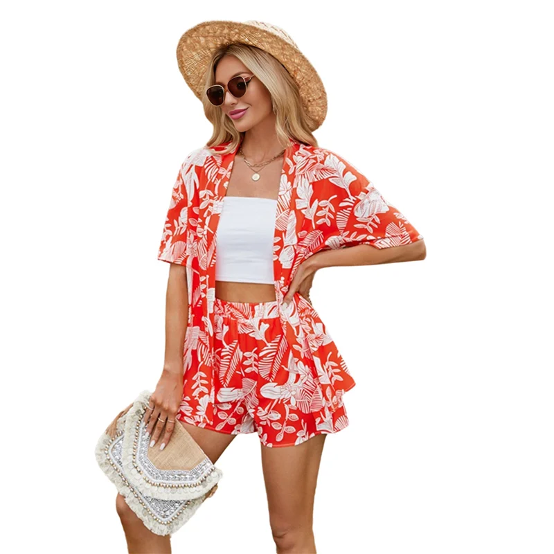 

FX-Пляжные брюки для женщин Co Ord Комплект из двух предметов: классическая рубашка и короткая пляжная одежда для женщин