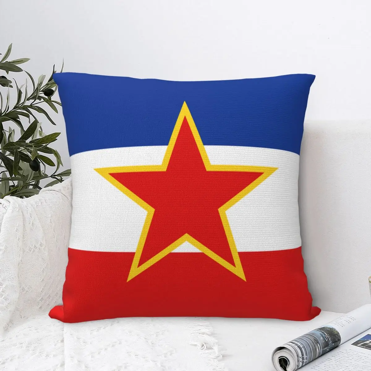 Yugoslavia Flag Pillowcase Polyester Cushion Cover Decorations Throw Pillow Case Cover Home Zippered 40X40cm