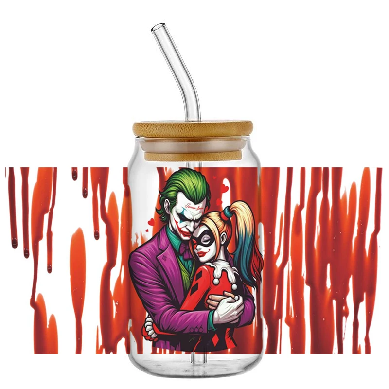 Clowns Joker Decal Washable UV DTF Cup Wrap for 16oz Libbey Can DIY Waterproof Mug Transfer Sticker Custom Label