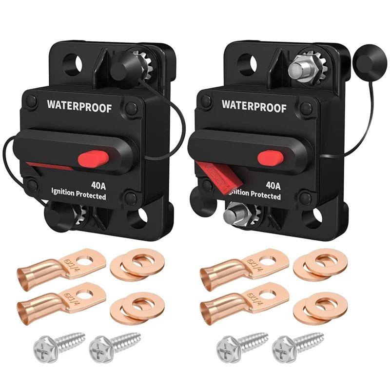 ABGH-2Set 40 Amp Circuit Breaker 12V - 48V,12 Volt DC Circuit Breaker 40A Waterproof With Manual Reset Inline For RV Audio